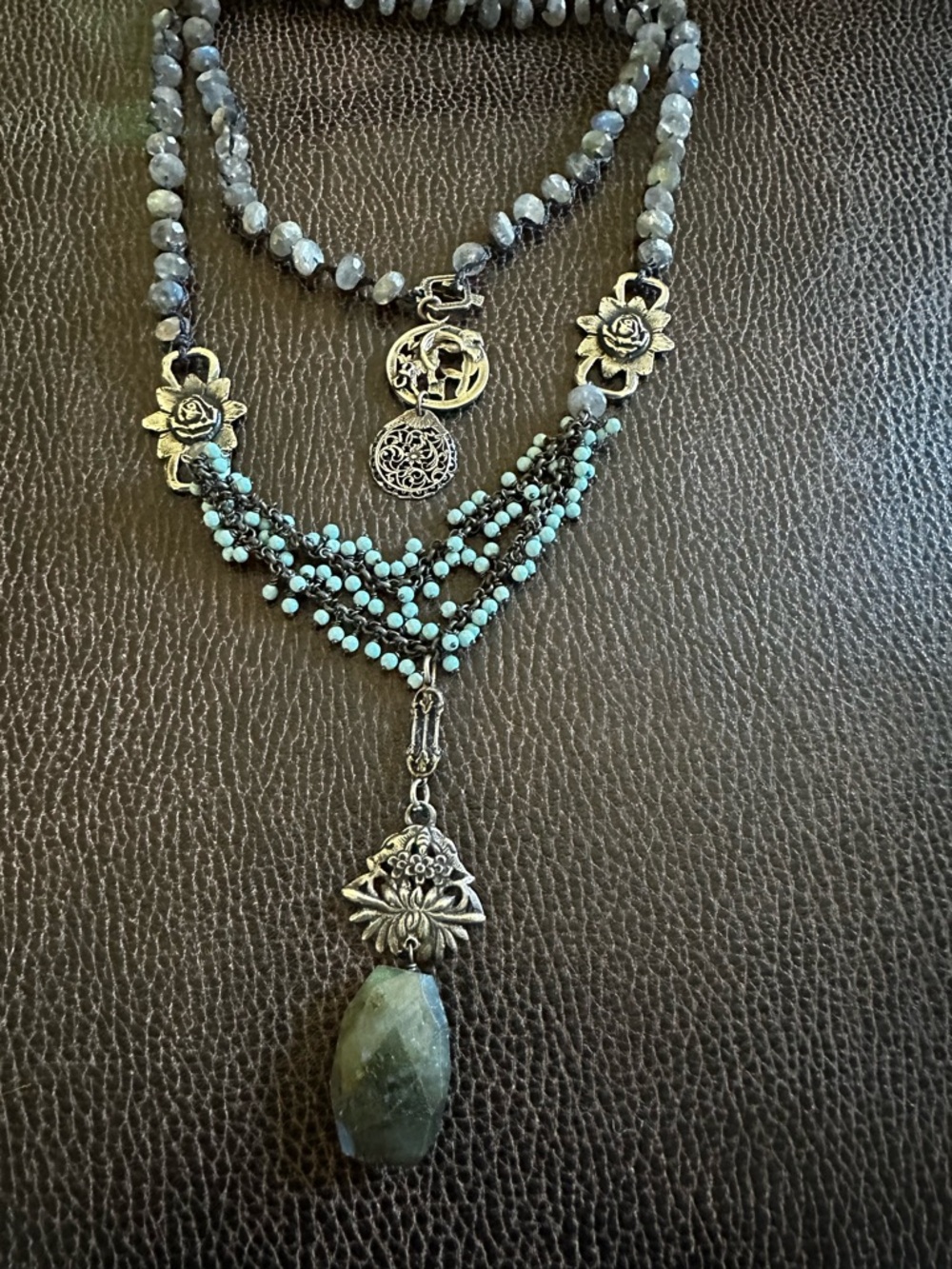 Love Heals Labradorite & Turquoise necklace EUC